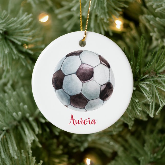 Personalized Soccer Ball Sports Player Girl Custom Ceramic Ornament (Tree)