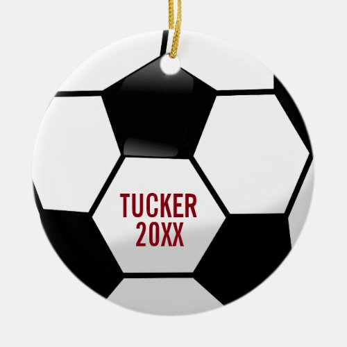 Personalized Soccer Ball with Team Name and Number Ceramic Ornament
