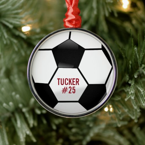 Personalized Soccer Ball with Team Name and Number Metal Ornament