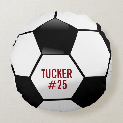 Personalized Soccer Ball with Team Name and Number Round Pillow