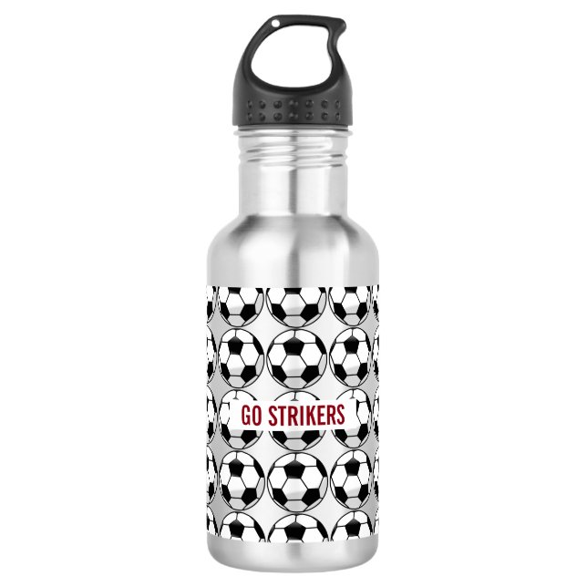 Personalized Soccer Ball with Team Name and Number Stainless Steel Water Bottle (Front)