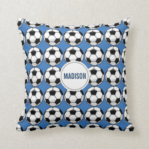 Personalized Soccer Ball with Team Name and Number Throw Pillow