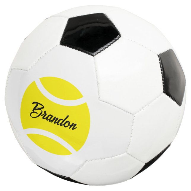 Personalized soccer ball with tennis ball logo (Three Quarter)