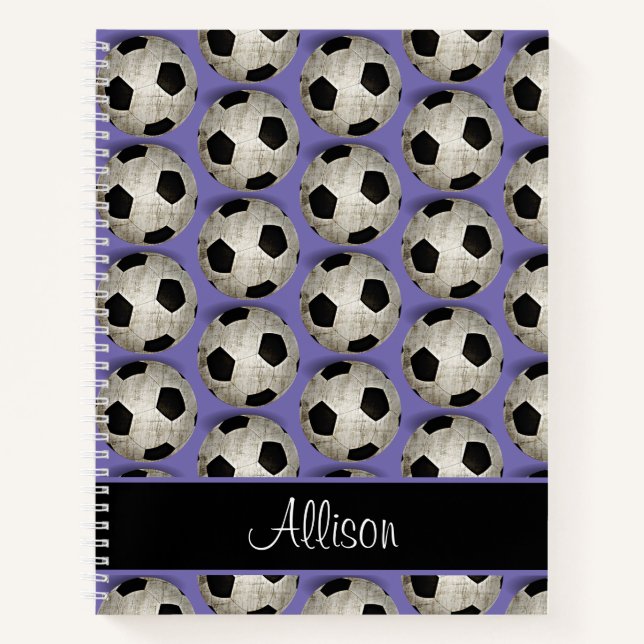 Personalized Soccer Balls Pattern Purple Notebook (Front)