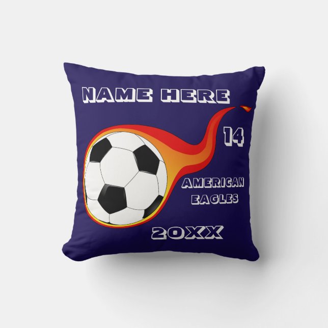 Personalized Soccer blue Pillow with Player's Name (Front)
