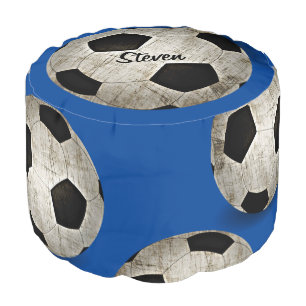 Personalized Soccer Blue White Black Kids Pouf