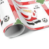 Soccer Football Balls Kids Name Red Christmas Wrapping Paper