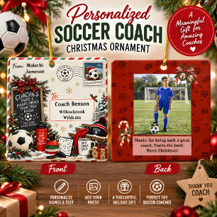Personalized Soccer Coach Christmas Postcard Ceramic Ornament
