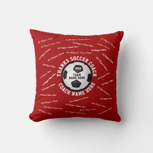 Personalized Soccer Coach Gifts ALL Players NAMES Throw Pillow