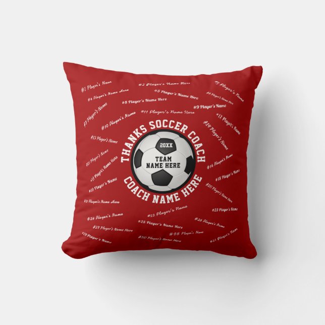 Personalized Soccer Coach Gifts, ALL Players NAMES Throw Pillow (Front)