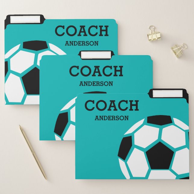 Personalized Soccer Coach Green Black White File Folder (Set)