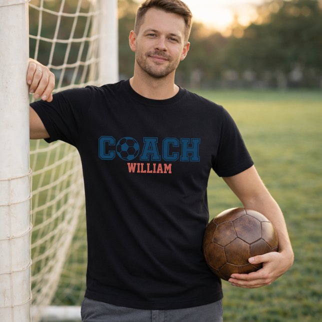 Personalized Soccer Coach Name Varsity Typography T-Shirt (Creator Uploaded)