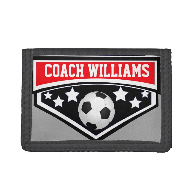 Personalized Soccer Coach Star Emblem Tri-fold Wallet (Front)