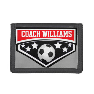 Personalized Soccer Coach Star Emblem Trifold Wallet