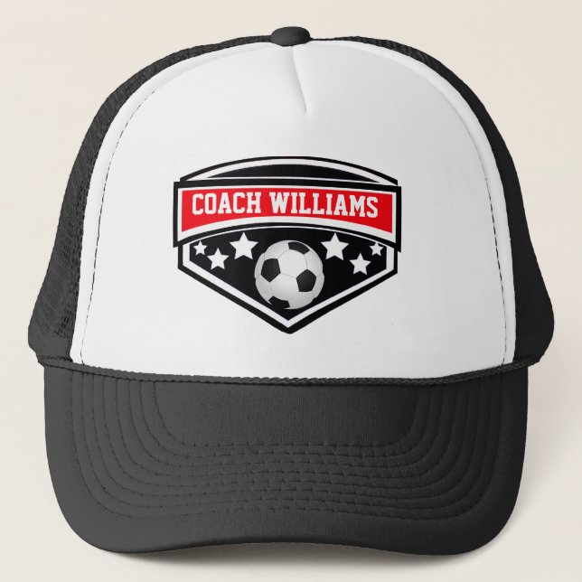 Personalized Soccer Coach Star Emblem Trucker Hat (Front)