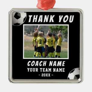 Personalized Soccer Coach Team Photo Thank You Metal Ornament