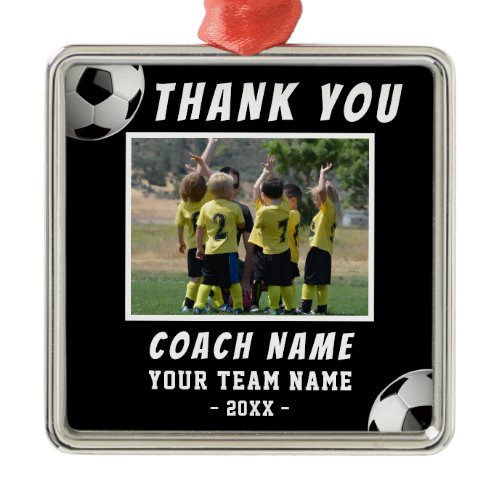 Personalized Soccer Coach Team Photo Thank You Metal Ornament