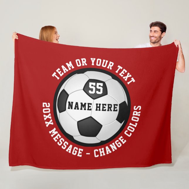 Personalized Soccer Fleece Blankets, Red and White Blanket (In Situ)