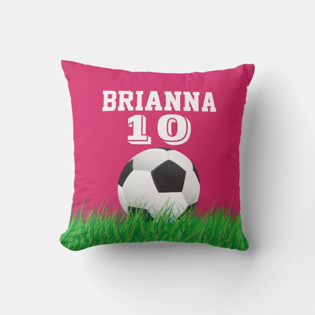 Personalized Soccer Football Ball Pink Pillow (Front)