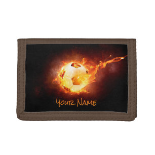 Personalized Soccer, Football, Ball under Fire Tri-fold Wallet