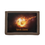 Personalized Soccer, Football, Ball Under Fire Trifold Wallet at Zazzle