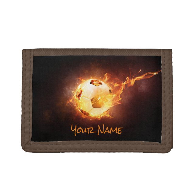 Personalized Soccer, Football, Ball under Fire Trifold Wallet (Front)