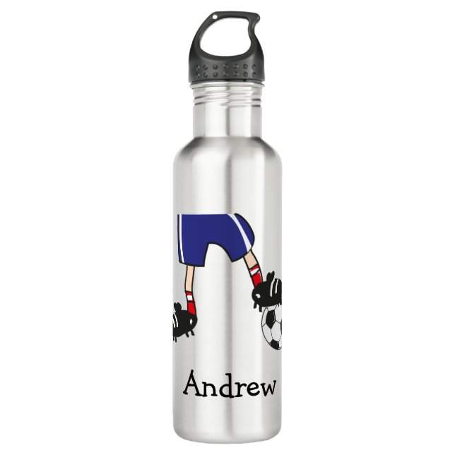 Personalized Soccer Football Player Cartoon Stainless Steel Water Bottle (Front)