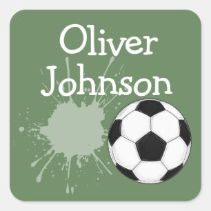 Personalized Soccer Football School Name Square Sticker