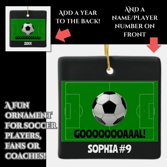 Personalized Soccer/Futbol GOAL! Name Team Number Ceramic Ornament (A fun soccer ornament!)