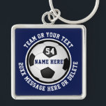 Personalized Soccer Gift Ideas for Players Seniors Keychain<br><div class="desc">Personalized Soccer Gift Ideas for Players, Seniors or for the entire Soccer Team Gifts. Navy Blue, White and Black or ANY COLORS. Premium Soccer Keychains with 4 Text Boxes or Delete. Choose this Large Square Soccer keychains style or the Small or Round Premium or the cheap soccer button style keychains....</div>