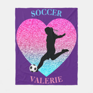 Personalized Soccer Girl Heart Fleece Blanket