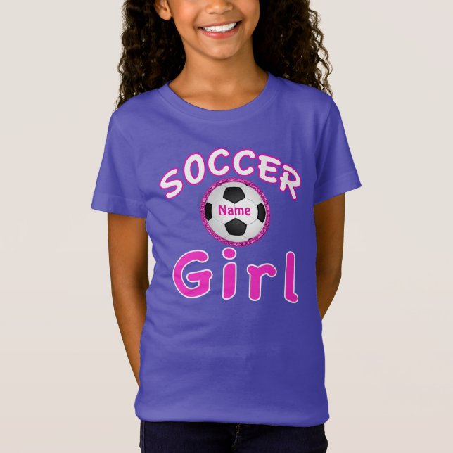 Personalized Soccer Girl Sweatshirt NAME on Ball T-Shirt (Front)