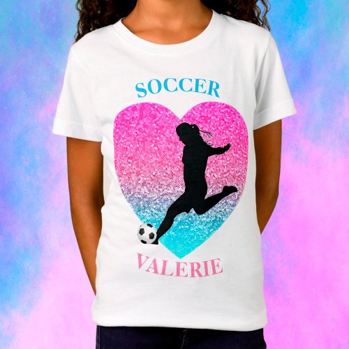 Personalized Soccer Girl T_Shirt with Ombre Heart 