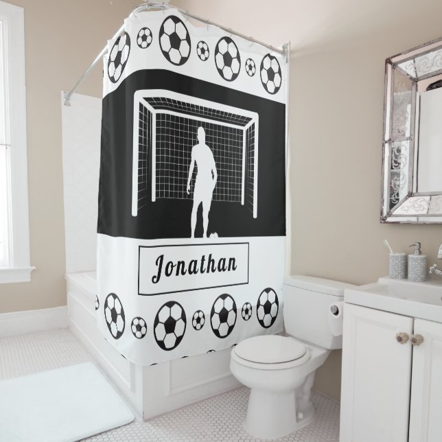 Personalized Soccer Goalie Goalkeeper Football Men Shower Curtain (In Situ)