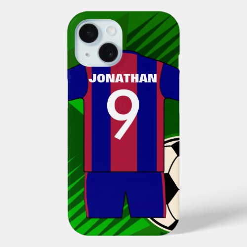 Personalized soccer jersey and ball iPhone 15 case