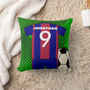 Personalized soccer jersey and ball throw pillow