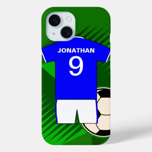 Personalized Soccer Jersey Blue and White iPhone 15 Case