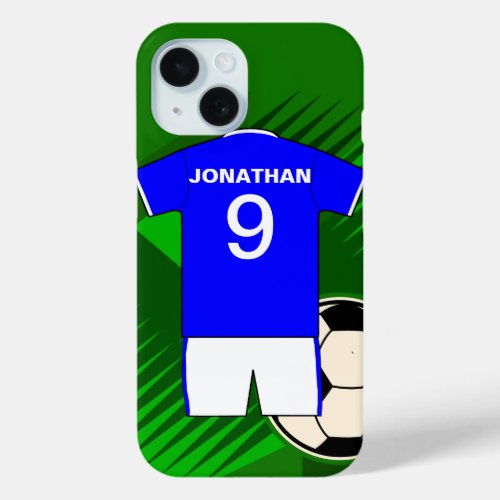 Personalized Soccer Jersey Blue and White iPhone 15 Case