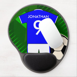 Personalized Soccer Jersey Blue and White Gel Mouse Pad