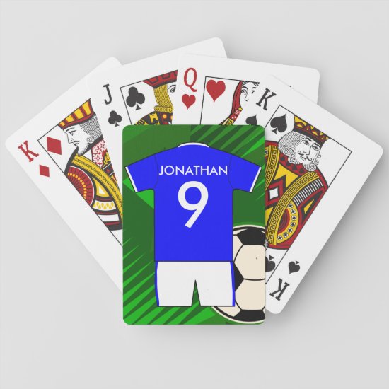 Personalized Soccer Jersey Blue and White Playing Cards