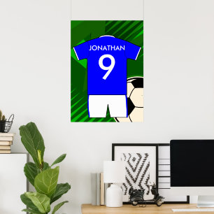 Personalized Soccer Jersey Blue and White Poster