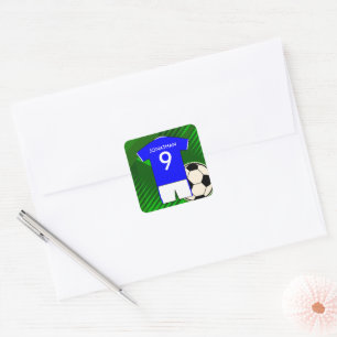 Personalized Soccer Jersey Blue and White Square Sticker