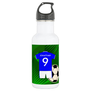 Personalized Soccer Jersey Blue and White Stainless Steel Water Bottle