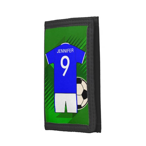 Personalized Soccer Jersey Blue and White Trifold Wallet