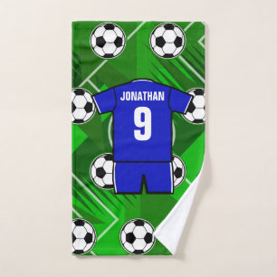 Personalized Soccer Jersey Blue with White Bath Towel Set