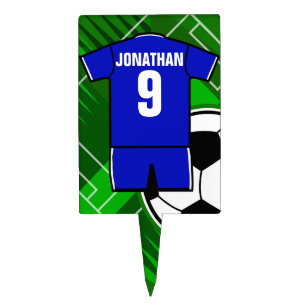 Personalized Soccer Jersey Blue with White Cake Topper