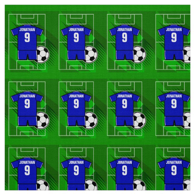 Personalized Soccer Jersey Blue with White Fabric (Swatch)
