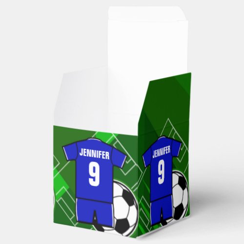 Personalized Soccer Jersey Blue with White Favor Boxes