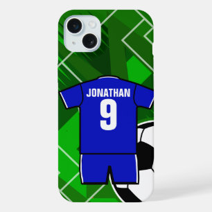 Personalized Soccer Jersey Blue with White iPhone 15 Plus Case
