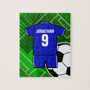 Personalized Soccer Jersey Blue with White Jigsaw Puzzle